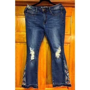 Machine Nouvelle Mode Flair Jeans with embroidered floral flowers SIZE 9 NEW
